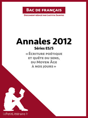 cover image of Bac de français 2012--Annales Série ES/S (Corrigé)